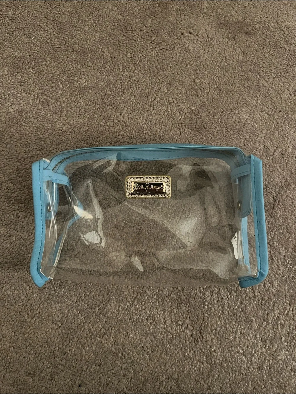 Lily Pulitzer Clear Pencil Pouch, Makeup Bag with Light Blue Trim